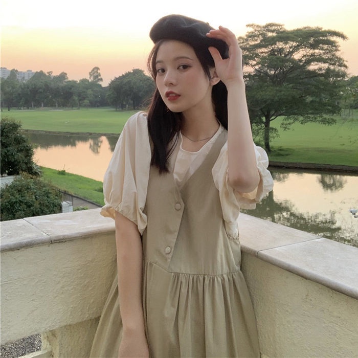 Đầm yếm cổ chữ V phong cách Hàn Quốc thời trang cho nữ