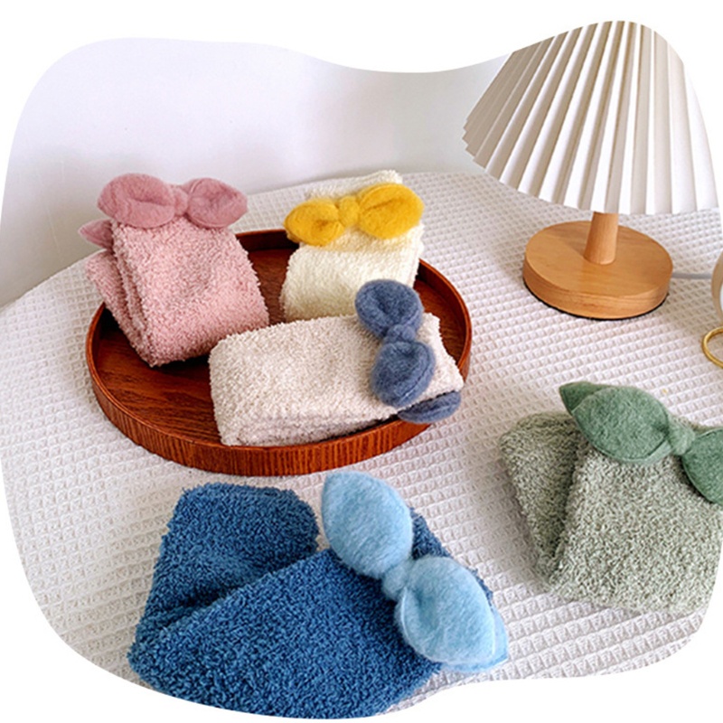 Youyo Vớ Nhung San Hô Dày Dặn Đính Nơ Màu Trơn Ngọt Ngào Phong Cách Hàn Quốc Cho Nữ