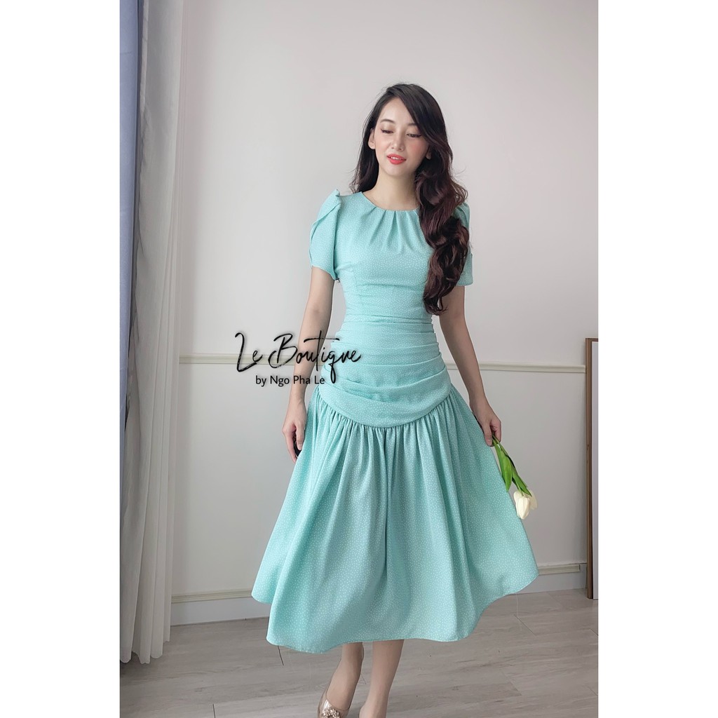 Đầm Cổ Tròn Chấm bi Maxi Dài xòe Bánh bèo, Đi làm đi chơi, du lịch, Trắng, Xanh | BigBuy360 - bigbuy360.vn