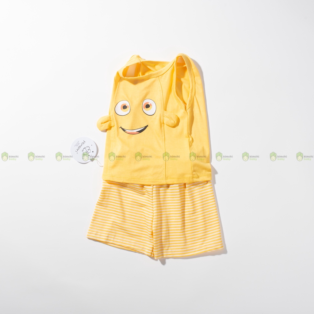 Đồ Bộ Bé Gái, Bé Trai KIMCHIBABY Vải Thun Lạnh Hoạ Tiết Con Mắt Tai Thú, Bộ Ba Lỗ Cho Bé Mặc Nhà KW2208