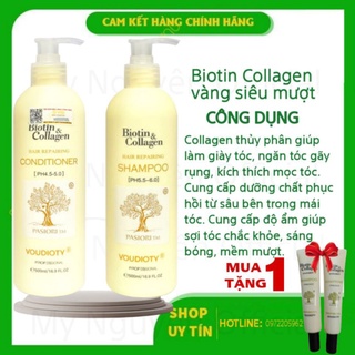 Dầu gội xả mượt tóc, Cặp gội xả Biotin Collagen chai vàng 500ml - 1000ml