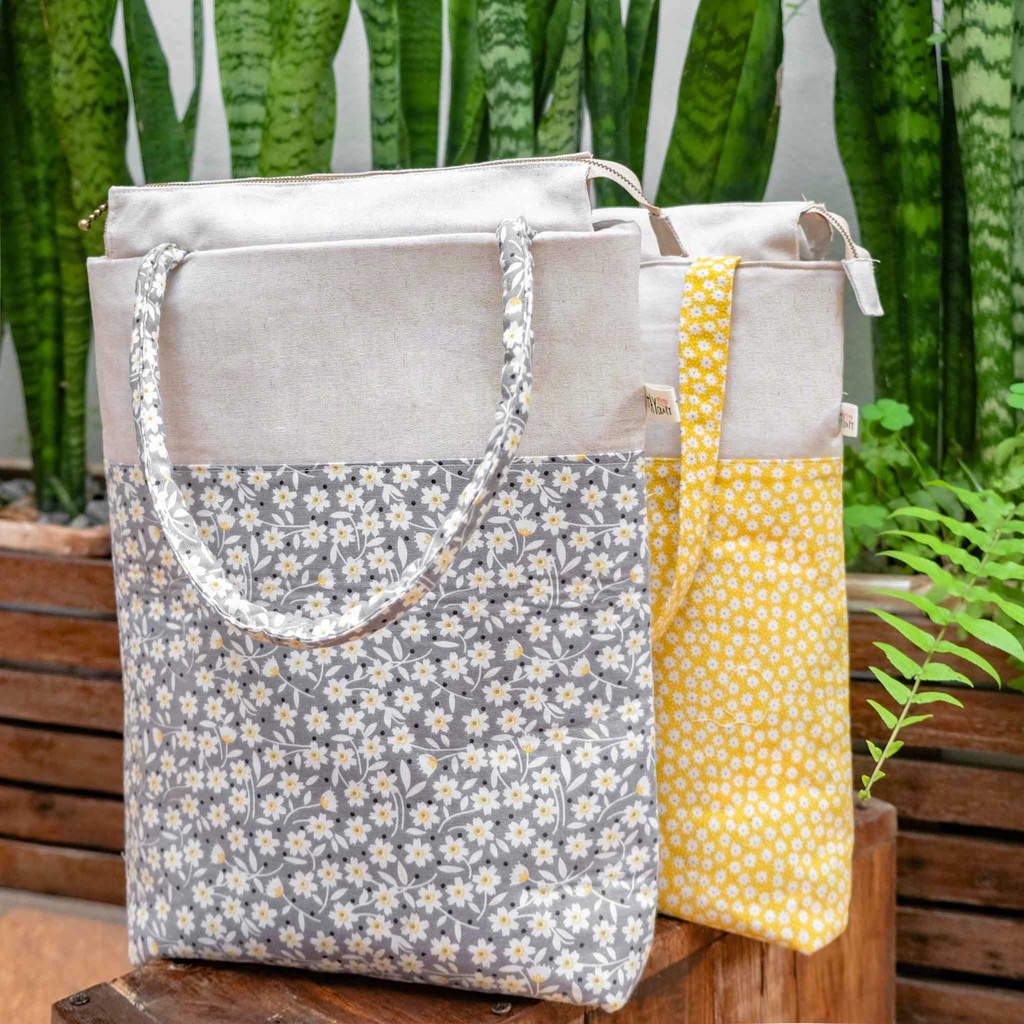 Túi tote vải có khóa miệng đựng được laptop - Túi xách vải canvas linen handmade đi làm đi học tiện lợi