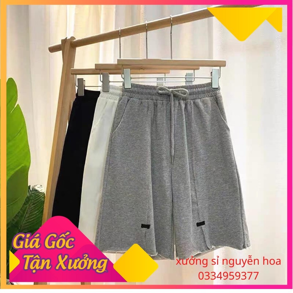 Quần lửng thun xẻ trước 3 màu xám/đen/trắng dáng unisex nam nữ mặc được