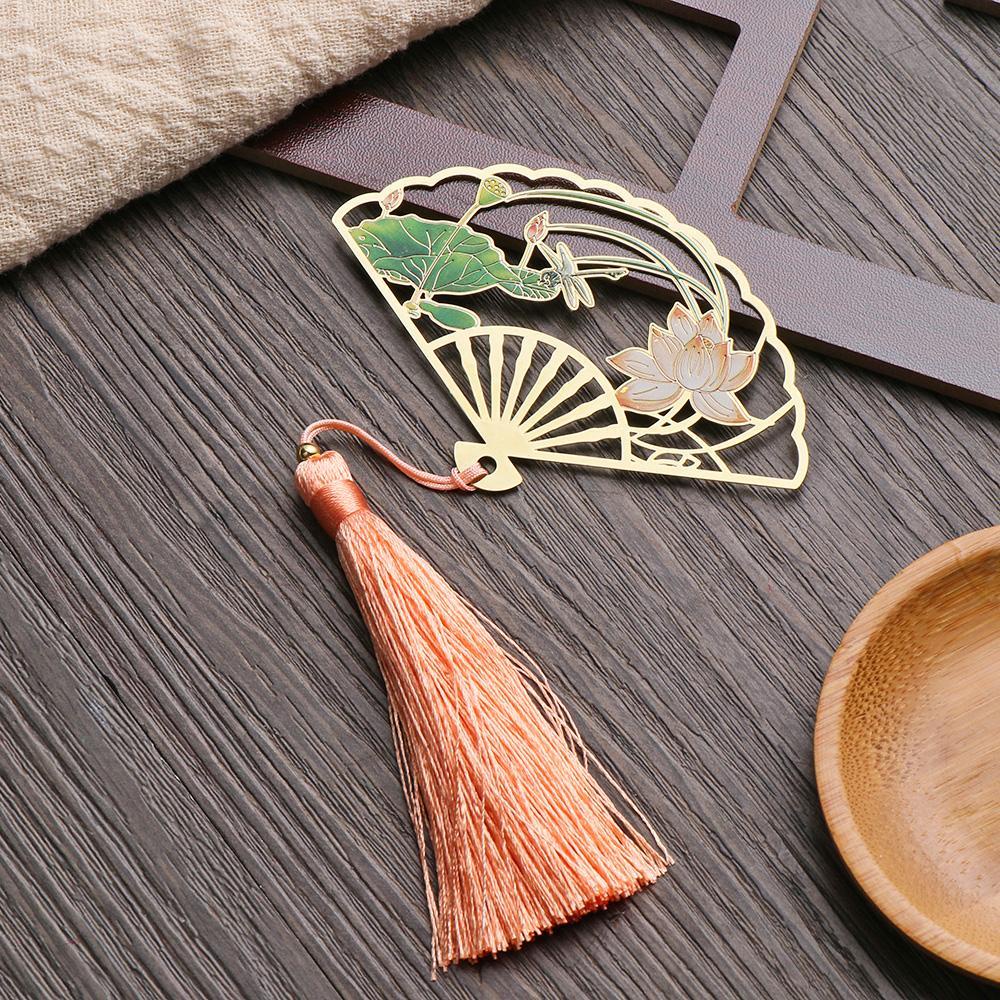 PINEVN Thẻ Đánh Dấu Trang Sách Bằng Đồng Thau Phối Tua Rua Phong Cách Trung Hoa