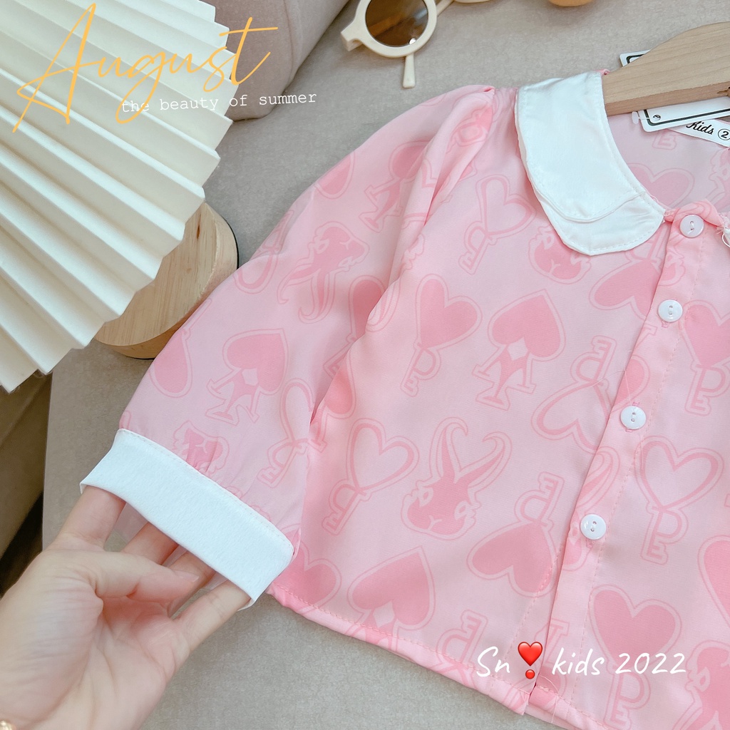 Pijama cho bé, pijama lụa satin cổ 2 tầng bèo nhiều hình dễ thương cho bé gái 20-35kg