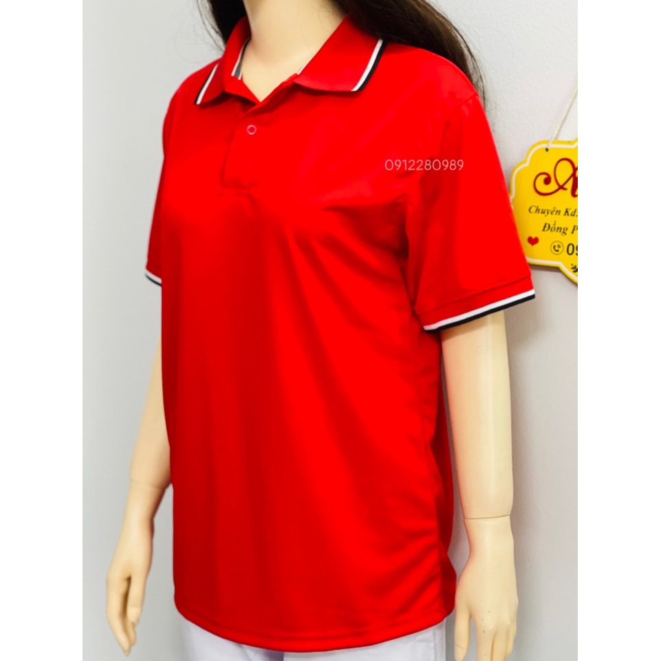 Áo thun có cổ nam nữ màu đỏ thời trang vải cá sấu mè nhẹ mát _ Hình chụp thật