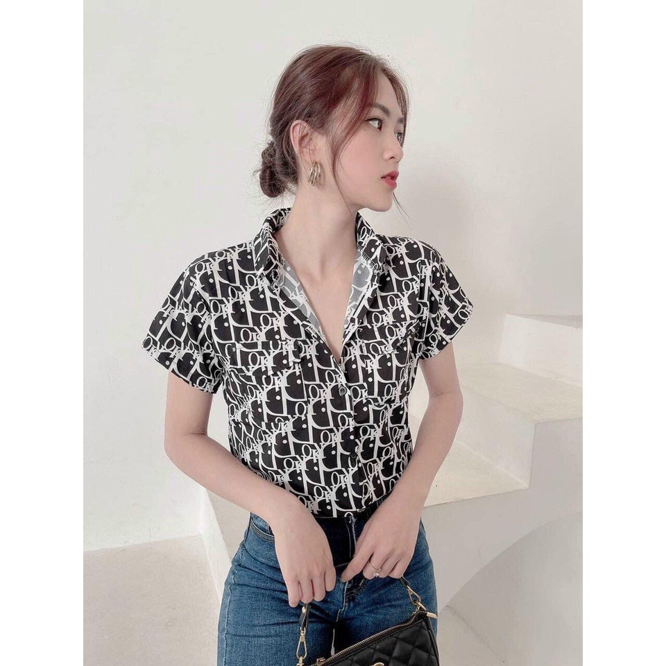 Áo Sơ Mi Voan Ngắn Tay In Họa Tiết