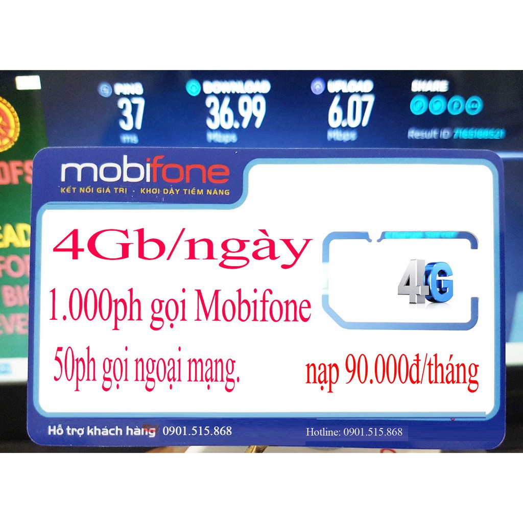 SIM C90N: 4GB/NGÀY, miễn phí GỌI MOBI, 50PH GỌI CÁC MẠNG