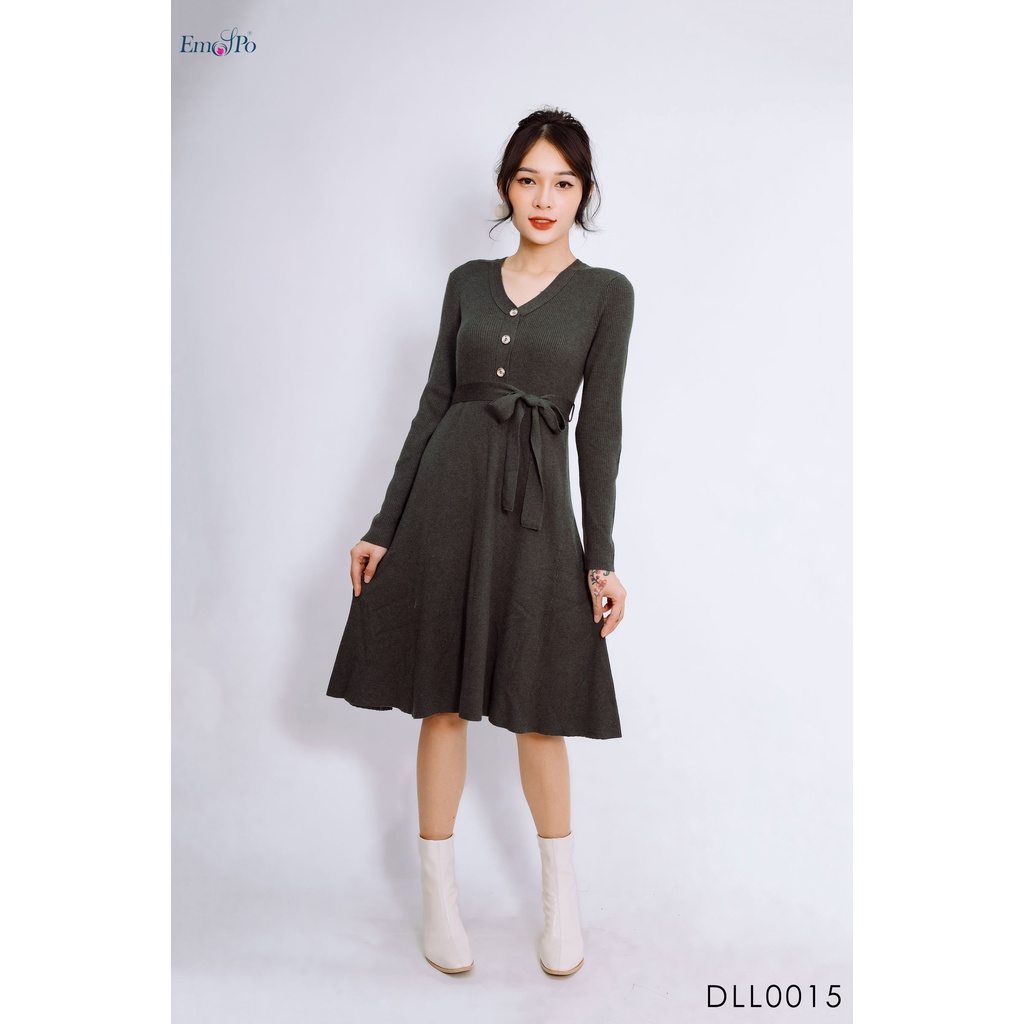 Đầm len cổ tim dáng xòe có đai Emspo DLL0015