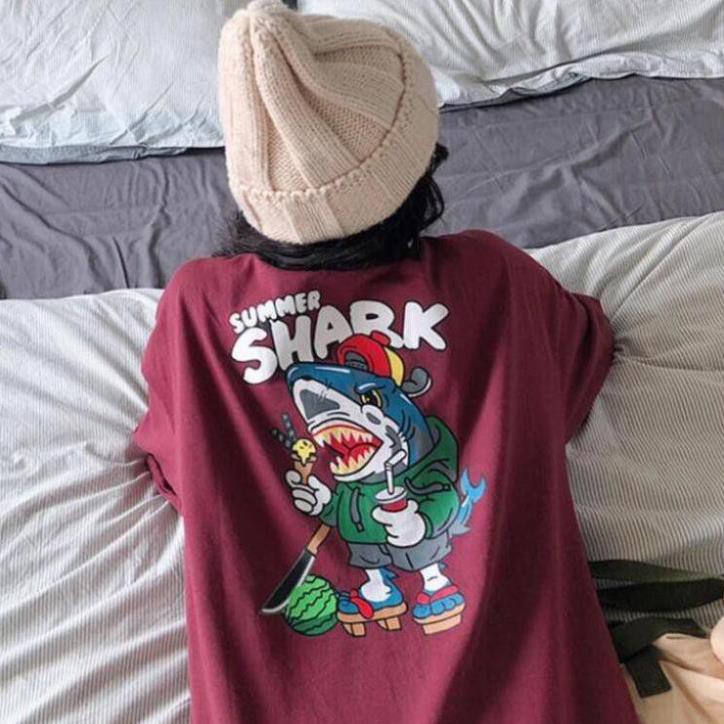 1hitshop áo thun tay lỡ Unisex, áo phông form rộng, áo phông in hình shark 3 màu siêu đẹp