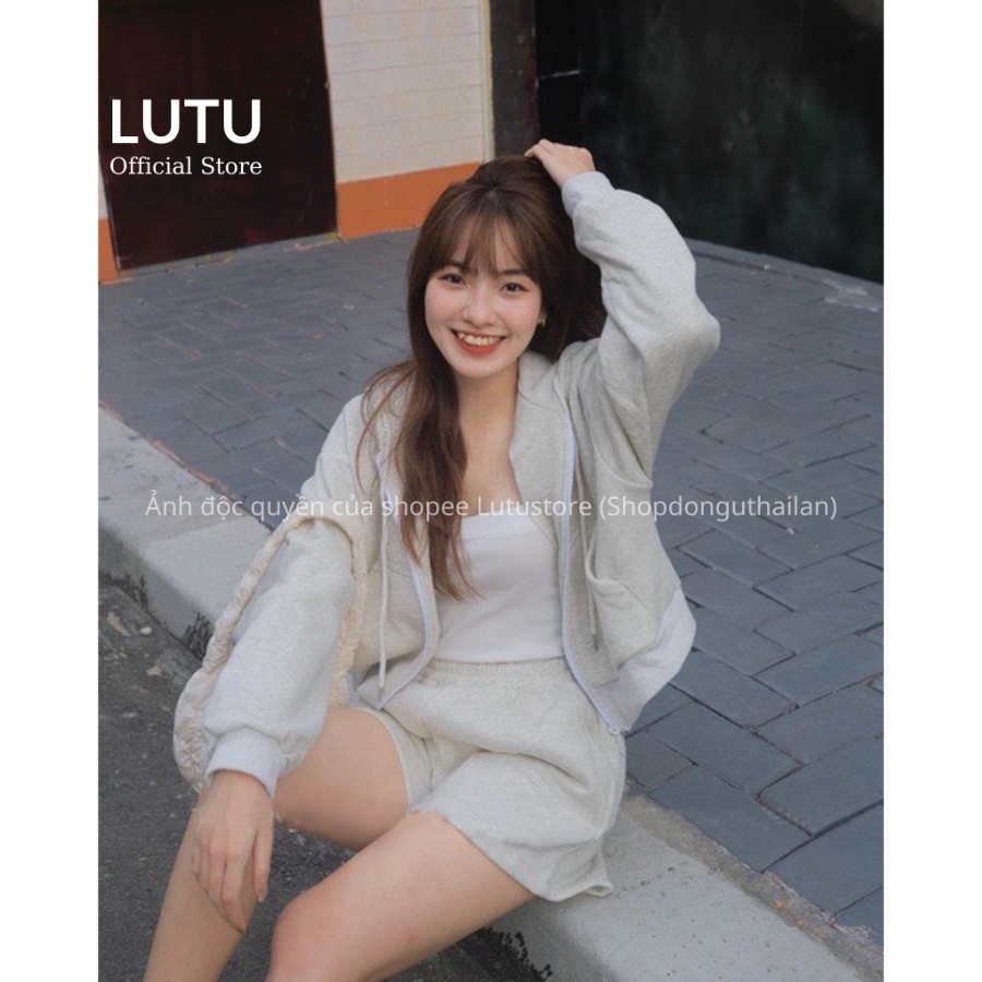 Set hoodie nỉ kéo khóa có mũ mix quần short nữ phong cách thể thao khỏe khoắn