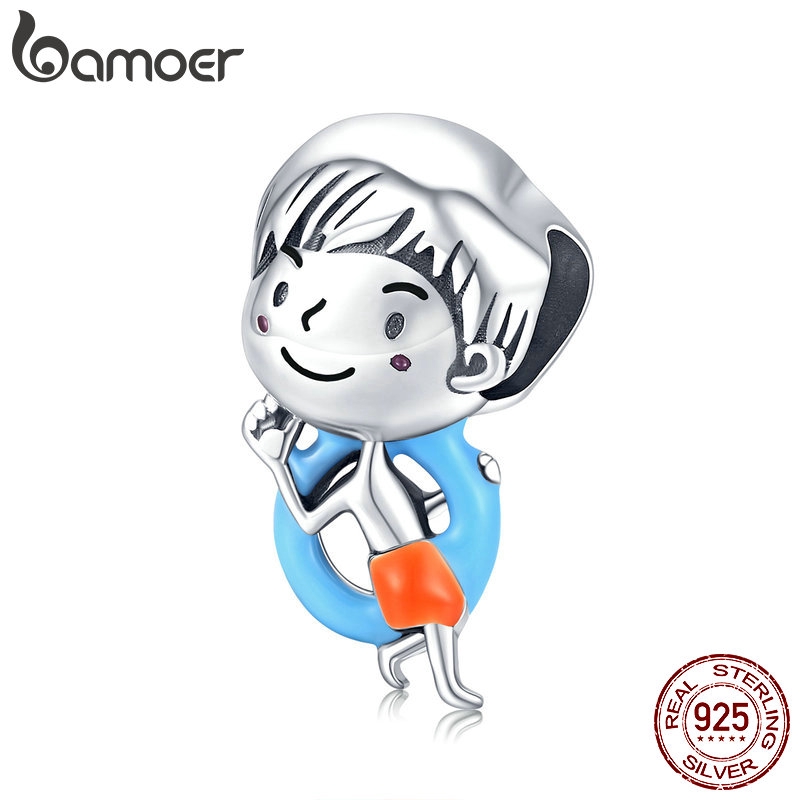 Hạt Trang Sức Bamoer SCC1525 Bạc 925 Hình Bé Trai Và Bé Gái Làm Vòng Tay