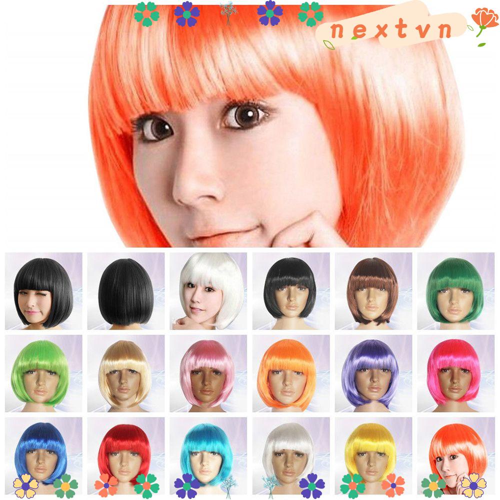 Bộ tóc giả kiểu bob ngắn 14 màu tùy chọn bằng sợi tổng hợp dùng trong hóa trang Halloween
