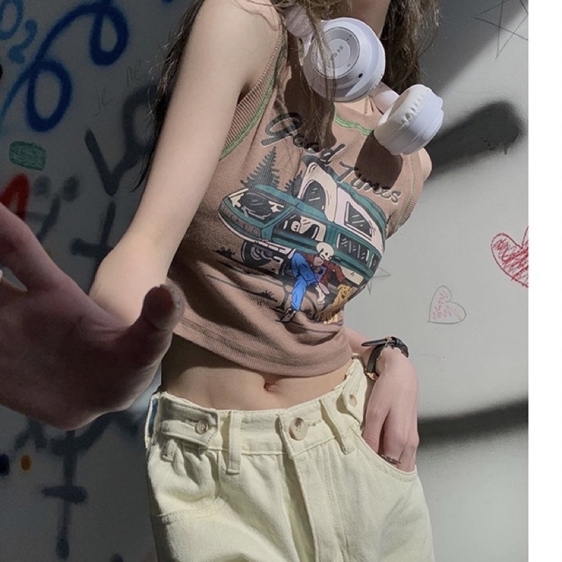 [Ảnh Thật] ÁO TANKTOP MÀU NÂU TÂY IN HÌNH CỰC ĐẸP CHẤT VẢI DÀY DẶN GOOD TIMES CHIZISHOP