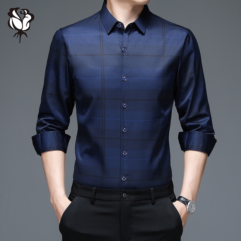 Áo sơ mi dài tay sọc ca rô độc đáo thời trang công sở cho nam với 5 màu lựa chọn