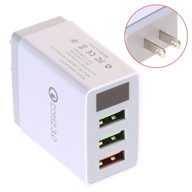 Cốc Sạc Nhanh 3 Cổng Usb 3.0 Có Màn Hình Hiển Thị Led