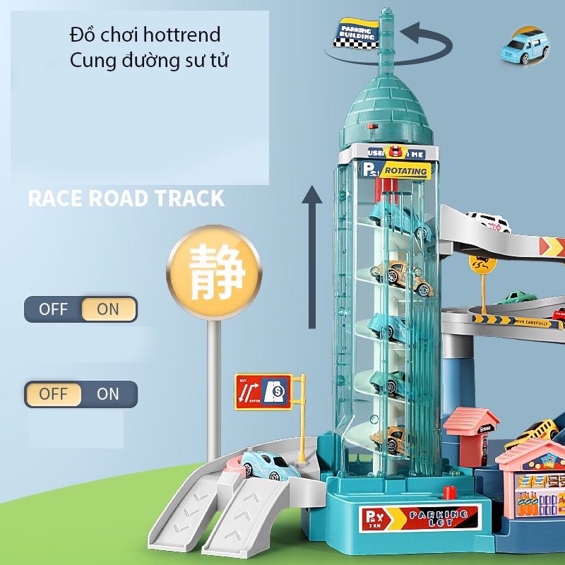 Bộ đồ chơi lắp ráp Garage 5 tầng cung đường ô tô qua cầu thành phố sư tử hiện đại Lion moutain adventure  kt lớn loại 1