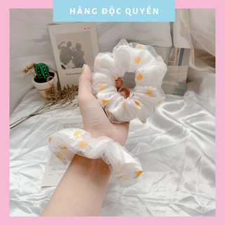 [Rẻ vô địch][Ảnh thật] Cột tóc scrunchies hai lớp họa tiết lấp lánh, hoa cúc
