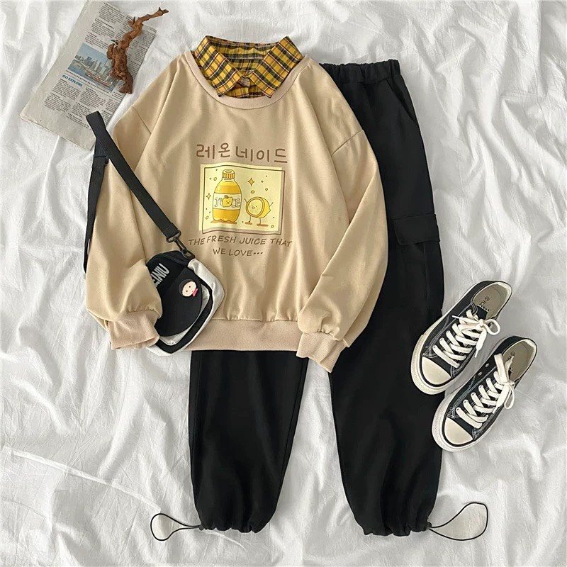 Sét bộ áo nỉ Fresh + quần bom chun , Áo nỉ Unisex from rộng, thiết kế phong cách, Sét bộ mặc ở nhà - MODY