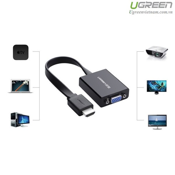 Cáp chuyển đổi HDMI to VGA dẹt có Audio Ugreen 40248 Chính hãng