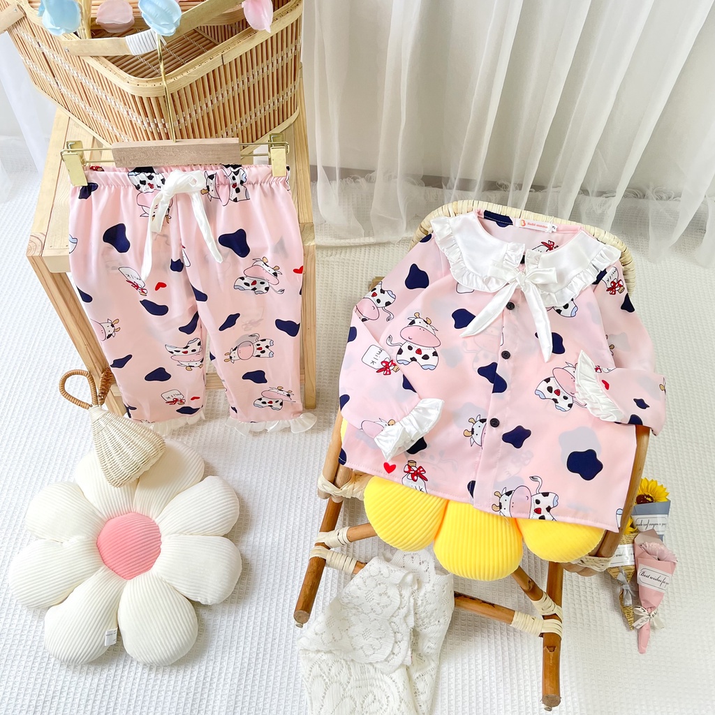 Bộ Đồ Ngủ Pijama Cho Bé Gái Lụa Mango Cao Cấp Dài Tay Cổ Bèo Nhiều Màu 10 - 37Kg Babi mama BPN25