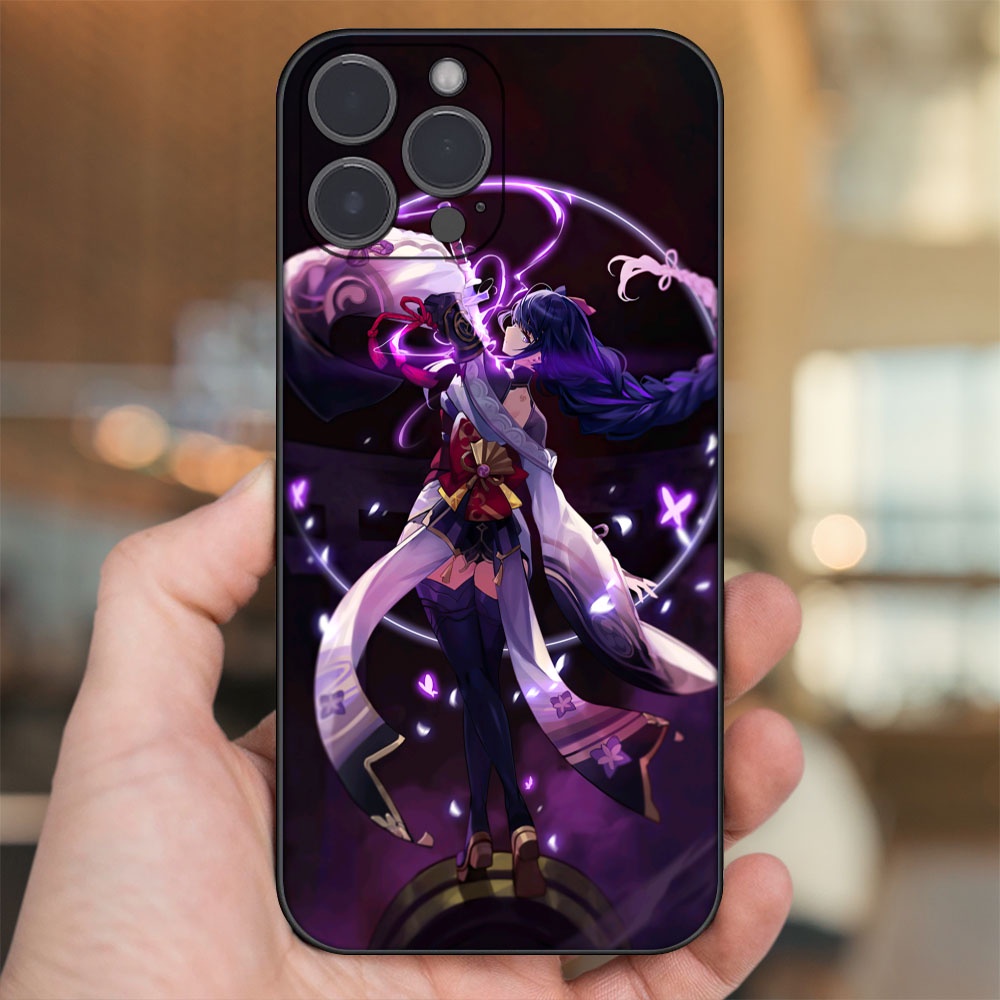 Ốp lưng iPhone 14 Pro Max dẻo đen cạnh vuông in hình Raiden Shogun Genshin Impact