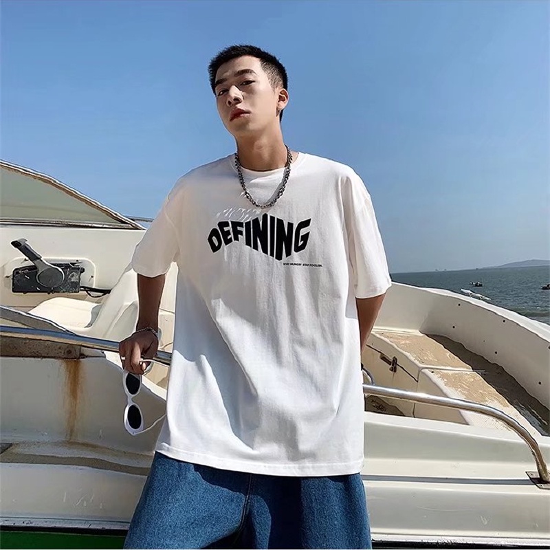 Áo Thun Dáng Rộng In Chữ Phong Cách Hip Hop Đường Phố Hàn Quốc Thời Trang Mùa Hè Cho Nam Cỡ M-5XL
