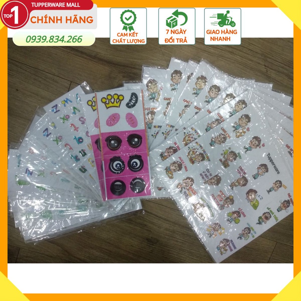 Tupperware💕Freeship💕 Sticker dán bình nước hình ngộ nghĩnh