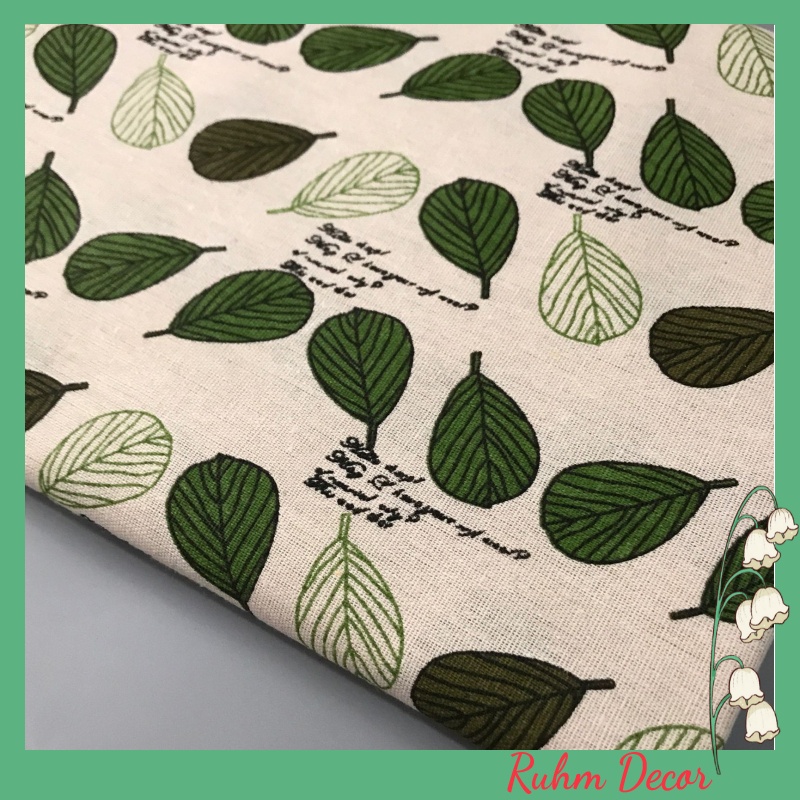 Vải bố thô canvas đẹp may vỏ đệm ngồi, vỏ gối tựa sofa xinh xắn họa tiết Lá bodhi V-E04