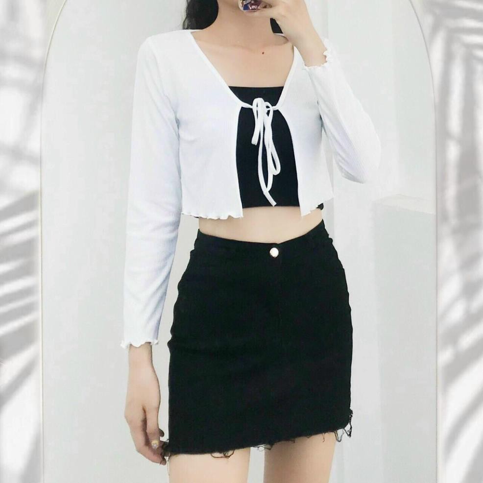 [Mã FAMAYWA2 giảm 10K đơn 50K] Áo khoác cột dây croptop - tay dài - hàng vải tốt loại 1