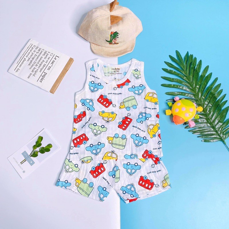 Bộ sát nách vải đẹp size Đại 14-22 kg cotton giấy Noubaby