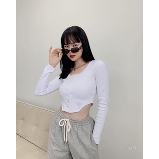 Croptop cúc nút bấm tay dài xéo eo