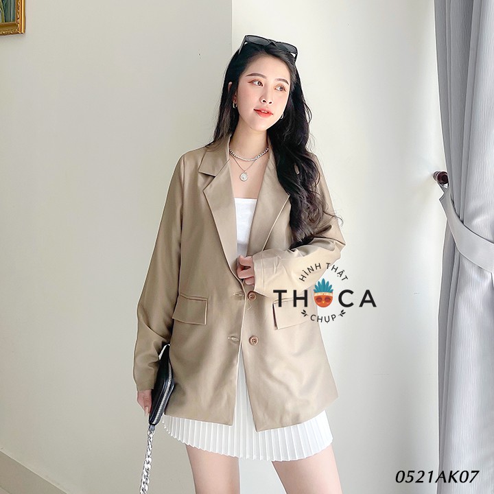 Áo khoác vest blazer nữ nút túi nấp xanh mint, nâu, đen THOCA HOUSE phong cách Hàn Quốc sang trọng, thanh lịch