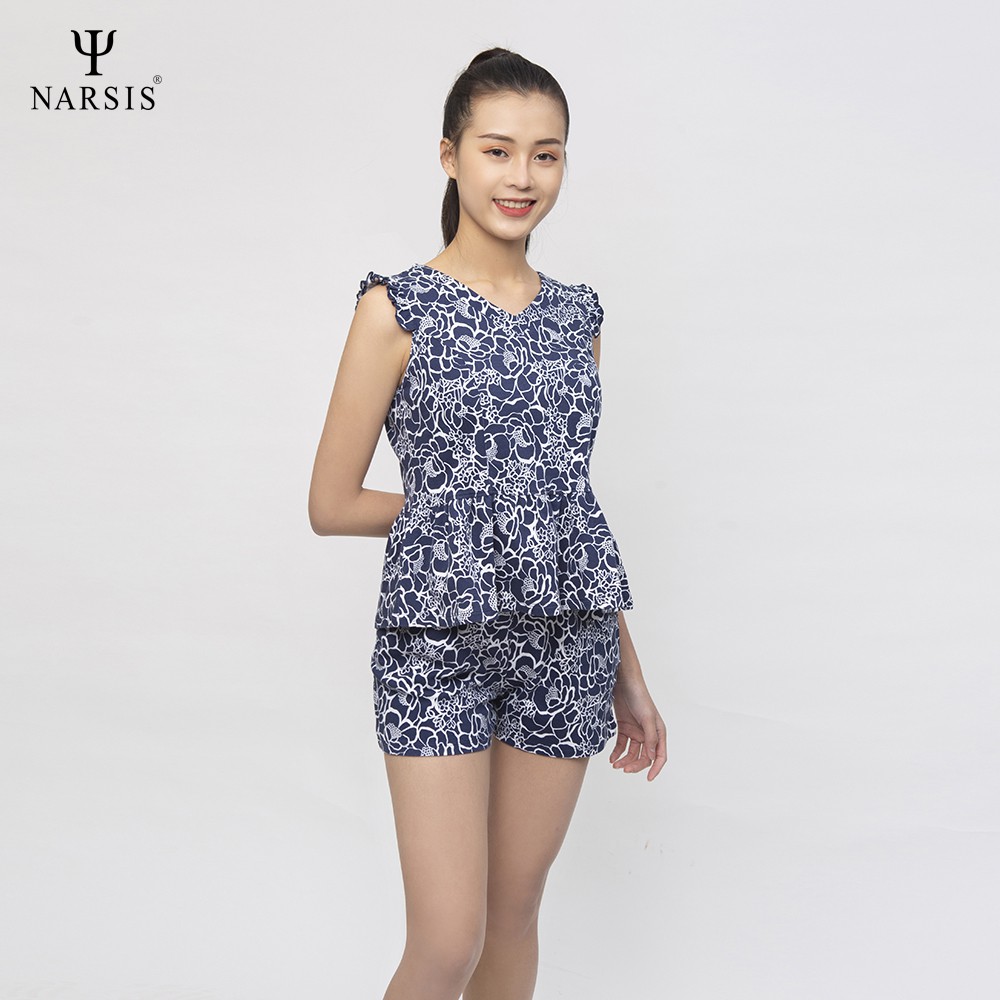 Bộ đồ hè nữ Narsis M0012 hoa văn tím than trắng