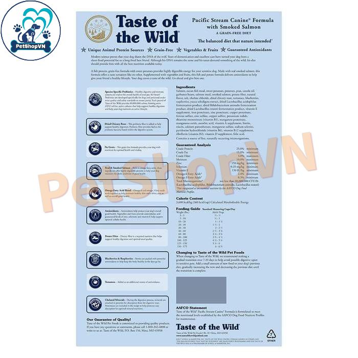 Thức Ăn Cho Chó Con Hạt TASTE OF THE WILD PACIFIC STREAM PUPPY Vị Cá Hồi Xông Khói