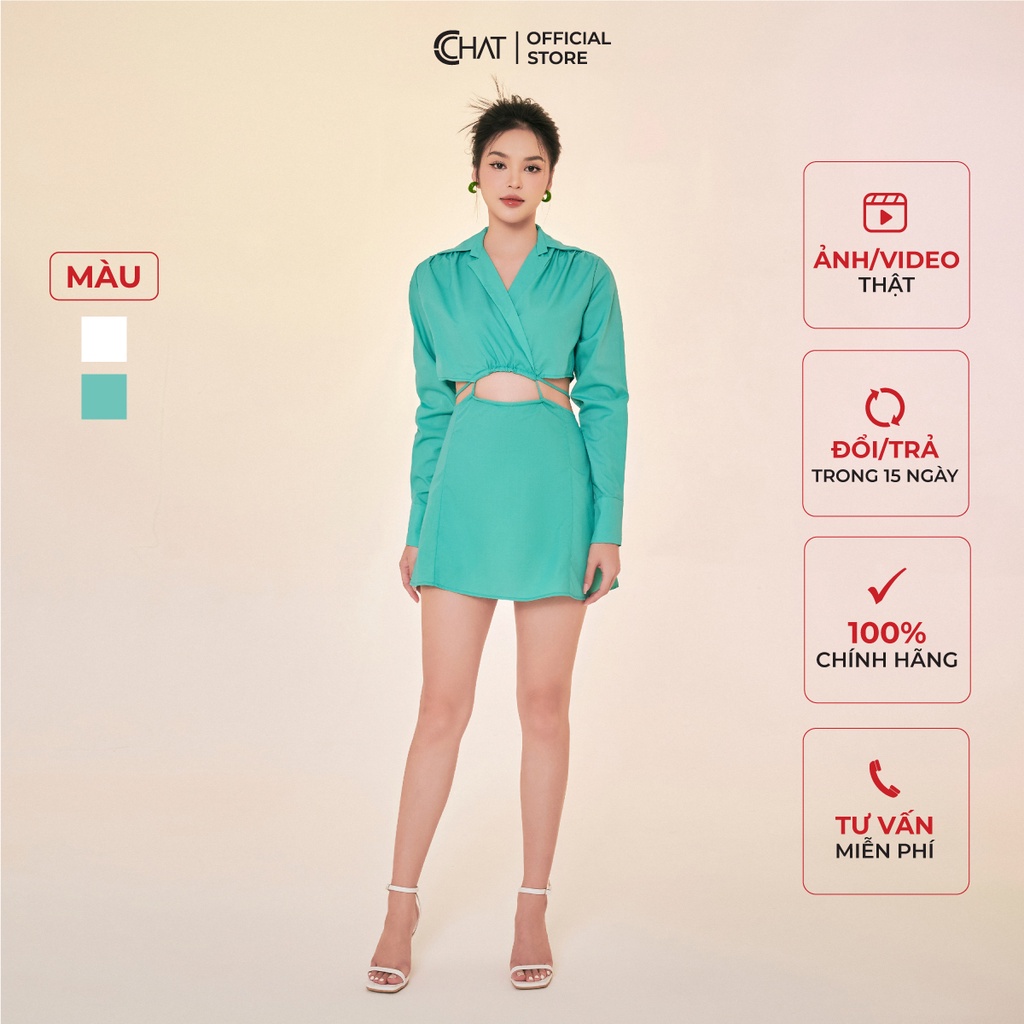 Set Đồ Nữ 𝐂𝐂𝐇𝐀𝐓 Áo Sơ Mi Cut Out Eo Quần Short Chất Thô Cao Cấp 22BDT2002OT