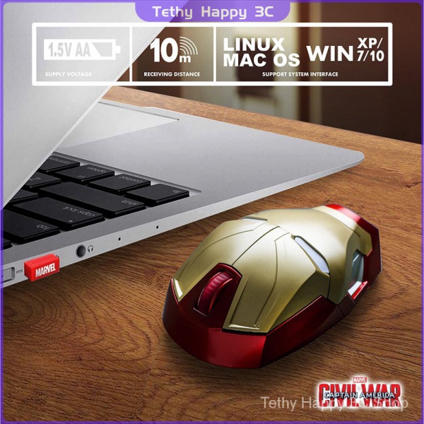 Marvel Chuột Gaming Không Dây 1000 / 1200 / 1600dpi Hình Nhân Vật Iron Man Black Panther Groot