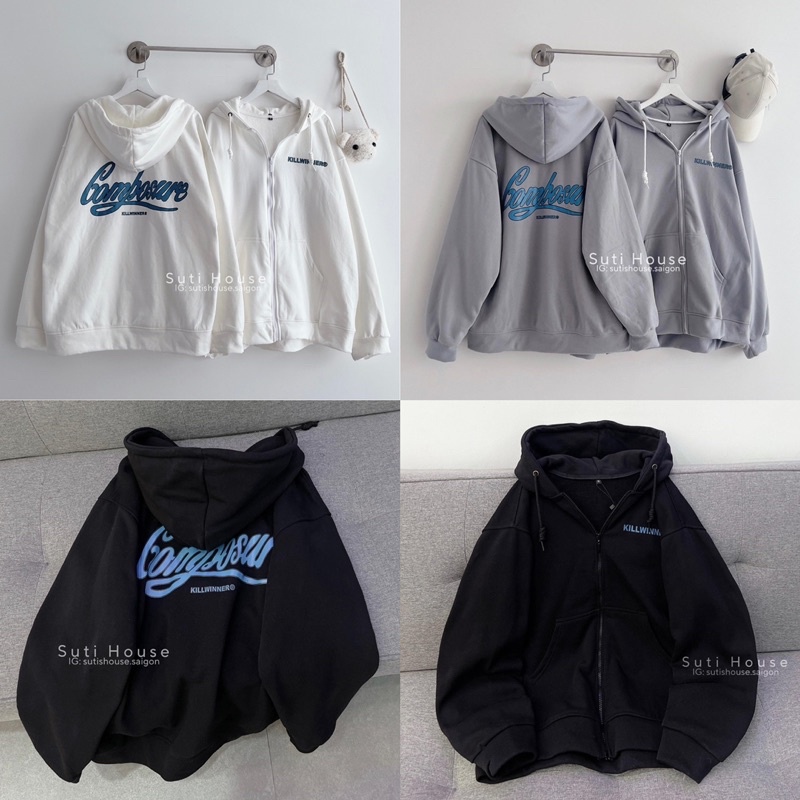Áo Hoodie Zip KWNER Unisex 3 Màu Form Rộng - Suti House
