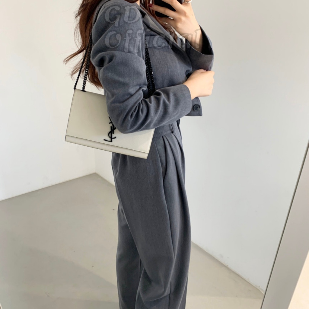 B70|Set bộ blazer nữ áo croptop khoác, quần tây cạp cao rộng suông gd_order