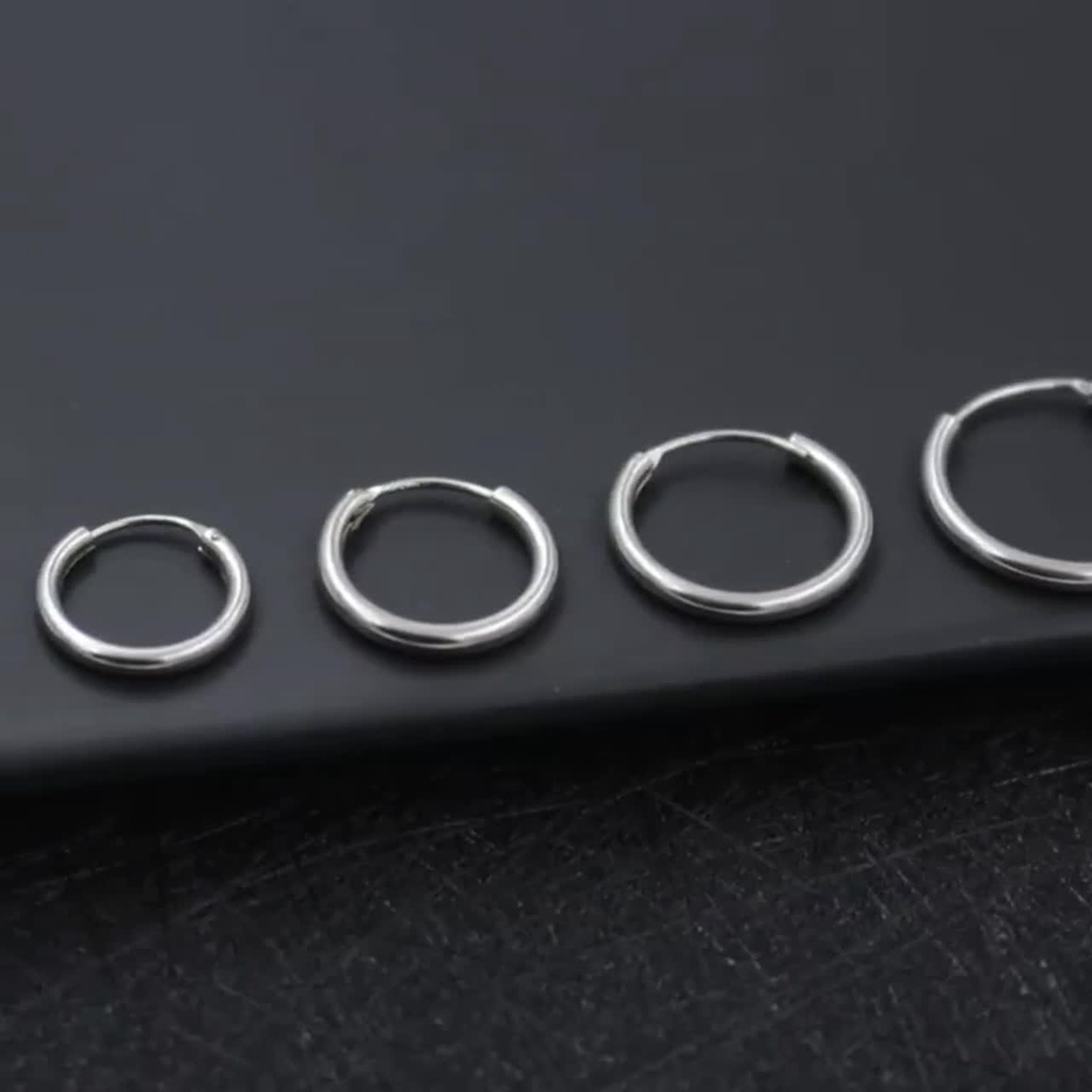 Khuyên tai bạc tròn trơn nhiều size có chốt  1 chiếc đường kính 1 cm-Trang sức TNC Jewellery