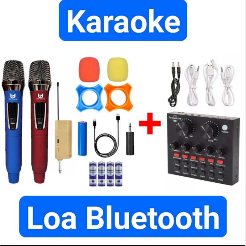 Combo Micro Không Dây Và Vang Mini V8 Karaoke cho Loa Bluetooth, Xe Ô TÔ