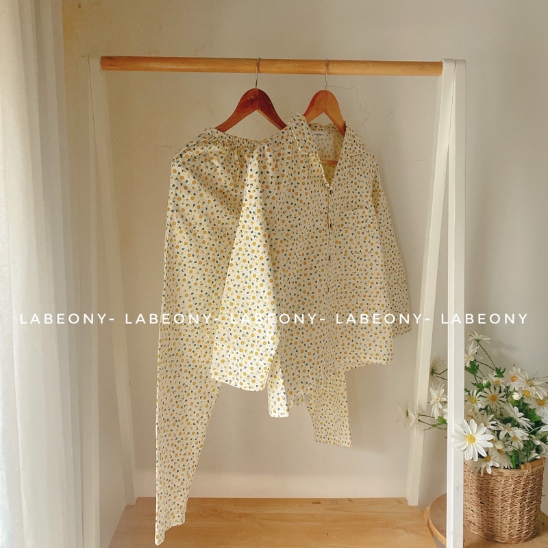 Đồ mặc nhà Pyjama cotton hoa nhí cao cấp mềm mát Labeony