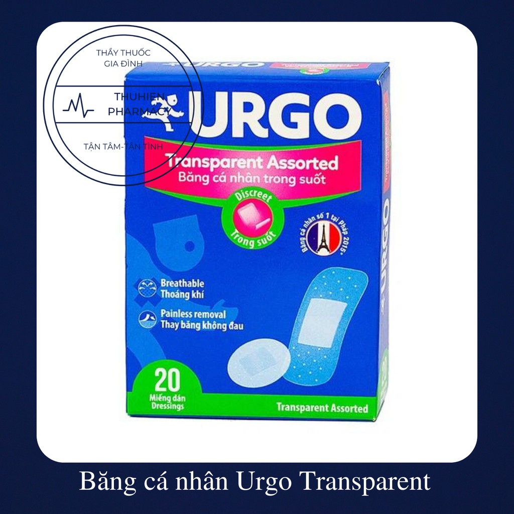 Urgo Transparent Thái Lan - Băng cá nhân trong suốt, chống nước cao (Hộp 20 cái và 100 cái)