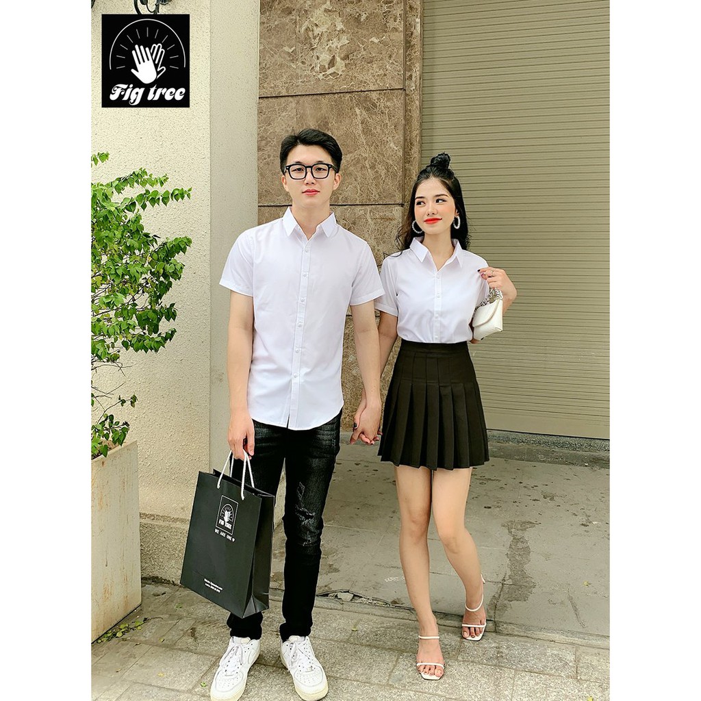 COUPLE sơ mi trắng tay ngắn siêu HOT xua tan mùa hè nóng nực