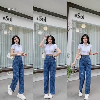 Quần jeans ống rộng lưng cao