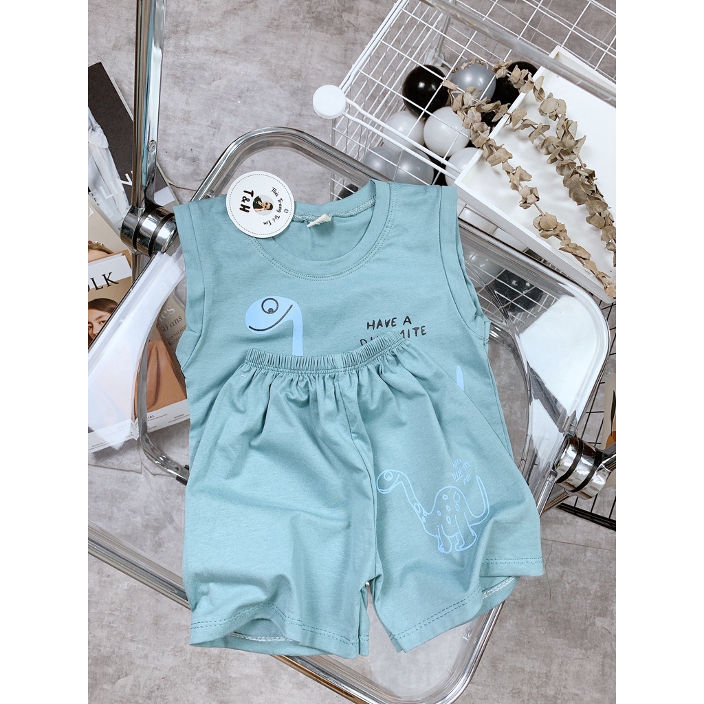 [XẢ HÀNG] Bộ Quần Áo Khủng Long Bé Trai Chất Cotton Tàu Co Giãn 4 Chiều