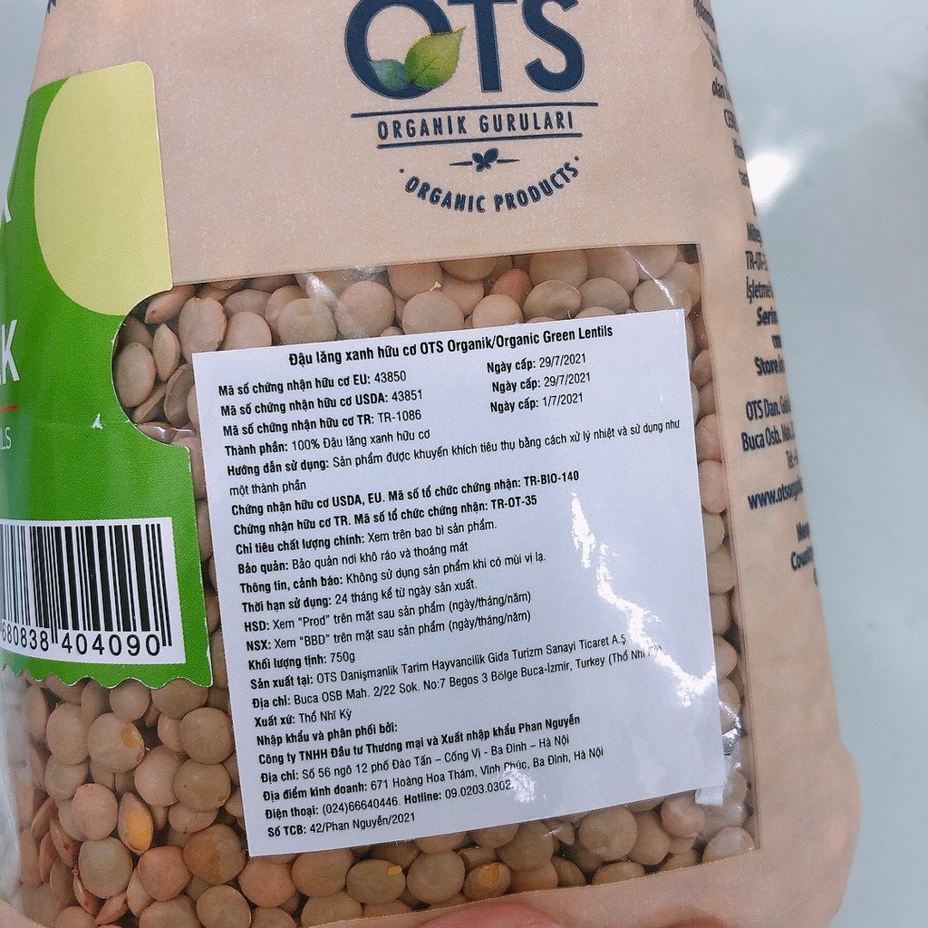 Đậu lăng xanh hữu cơ OTS Organik  - 750g