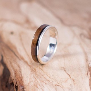 nhẫn titanium ốp gỗ walnut và mun