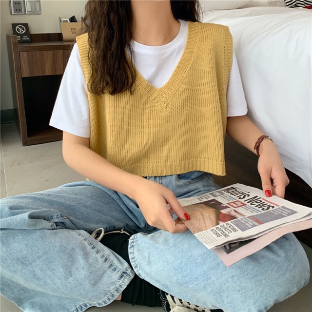 [ORDER] Áo Gile Len Croptop vàng, xanh