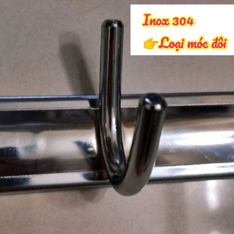 Móc treo quần áo gắn tường 6 - 10 mấu INOX 100% + tặng kèm tắc kê và vít